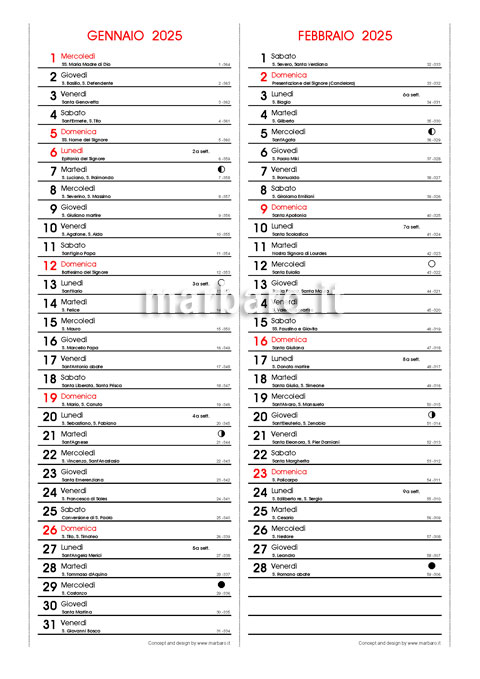 Calendario 2025 Con I Santi E Le Lune In Pdf 7122