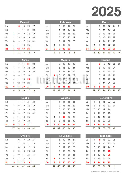 Calendario annuale 2025 stampabile