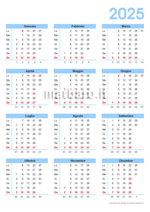Calendario annuale 2025 da stampare