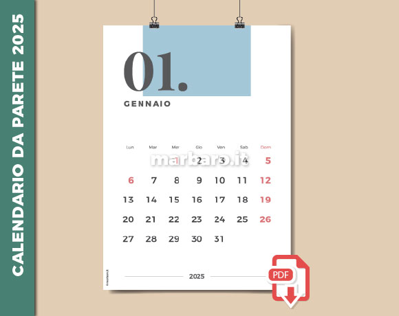 Calendario da parete 2025 stampabile in A4