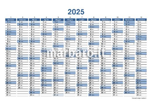 Calendario planner 2025 da stampare con le settimane